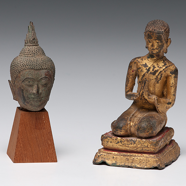 Burmese Buddha Head and Gilt Bronze