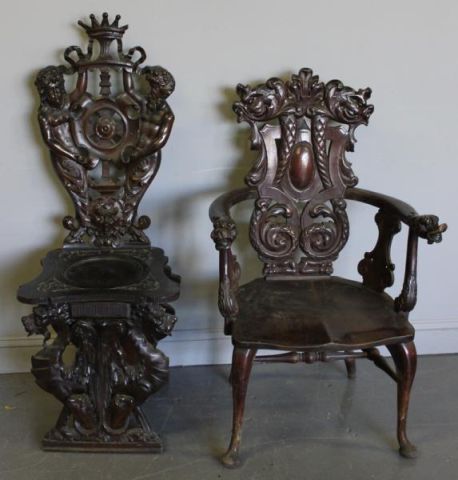 Two Highly Carved Chairs.As is