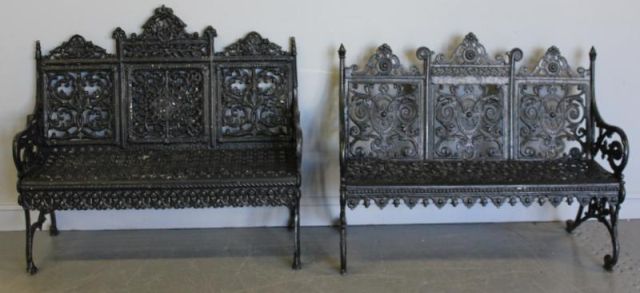2 Victorian Wrought Iron Benches Painted 160132