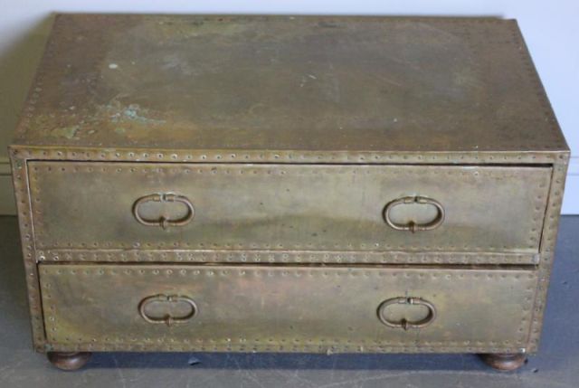 Brass 2 Drawer Chest Signed Sarreid Signed 16012c