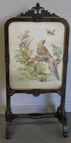 Antique Embroidered Fire Screen From 16013d