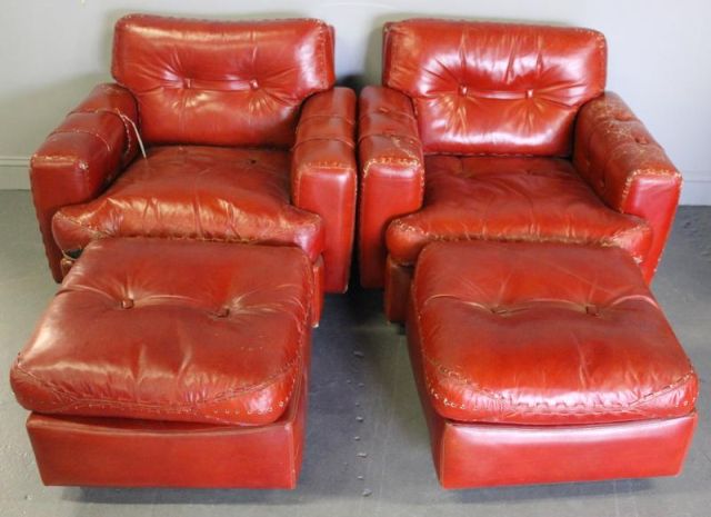 Pair of Red Leather Club Chairs 160156
