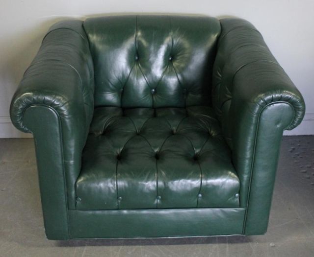 Pair of Green Leather Chesterfield