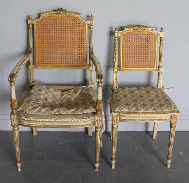 2 Louis XVI Style Chairs with Caned