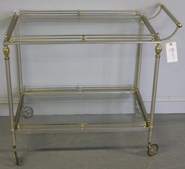 2 Tiered Glass Steel & Brass Tea Cart