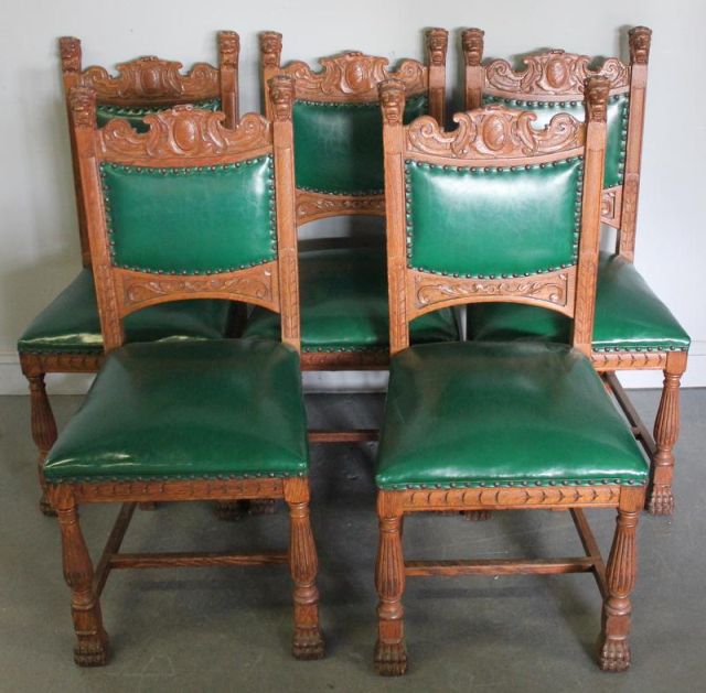 Set of 5 Carved Oak Dining Chairs With 16016c