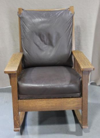 Mission Oak Slatted Rocking Chair.Signed