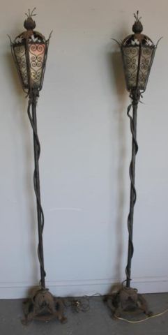 Pair of Iron Torchiere Lamps with 16017f