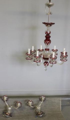 Bohemian Ruby Cut to Clear Chandelier