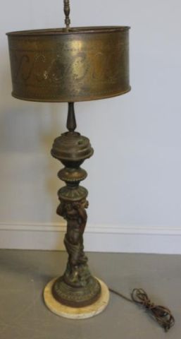 Vintage Rolled Bronze Cherub Lamp Purportedly 1601b7