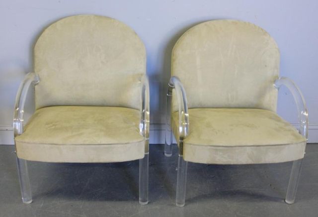 Pair Lucite Armchairs. Possibly