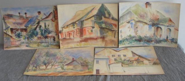 KORZEN Natan. 5 Watercolors of Village