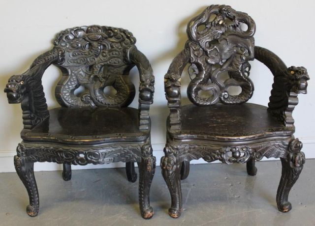 Two Highly Carved Asian Ebonized 160250