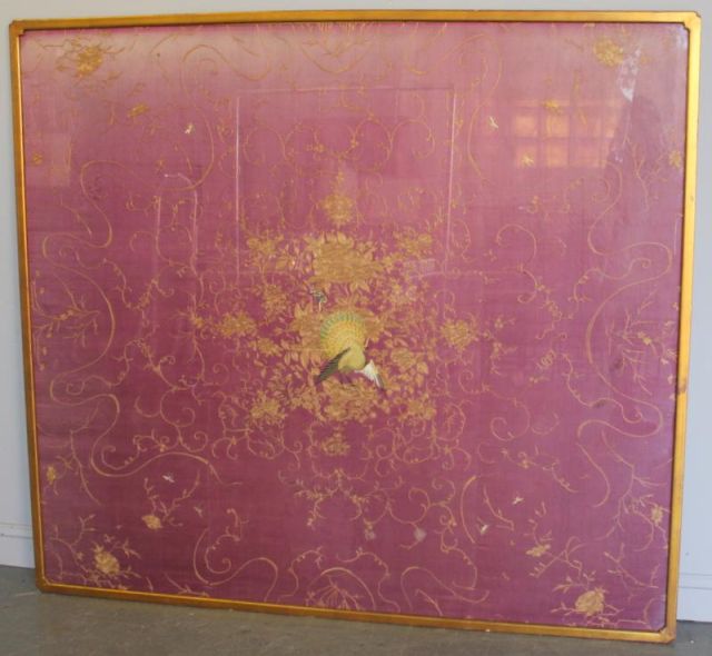 Large Framed Asian Needlework Gold 16025e