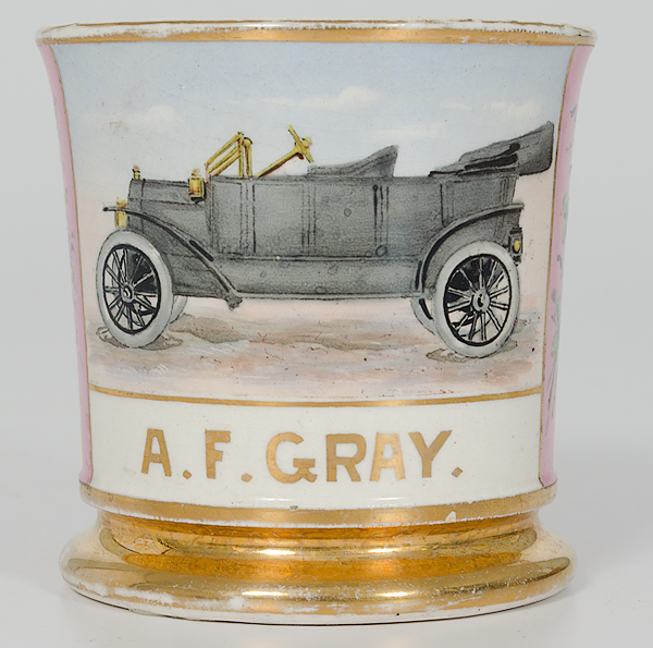 Early Automobile Shaving Mug Porcelain