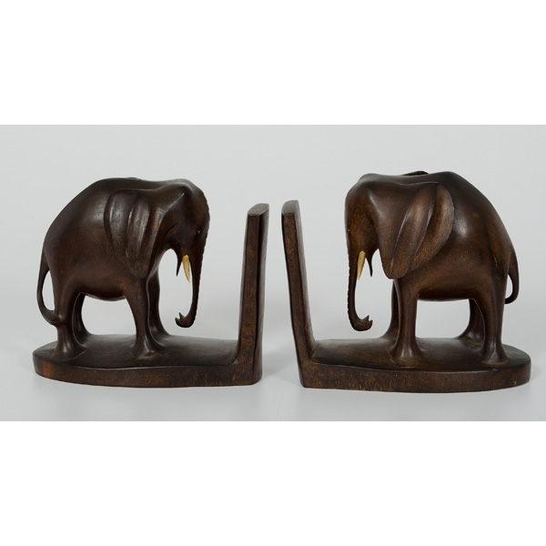 Carved Wooden African Elephant Bookends