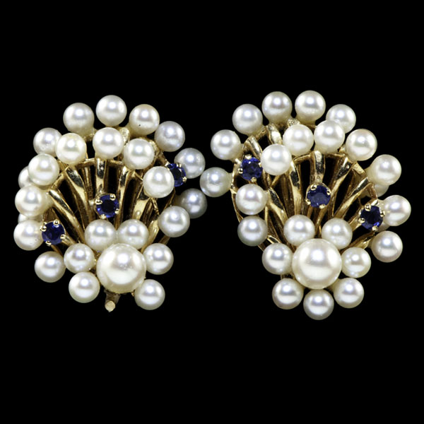 14k Pearl and Sapphire Earrings