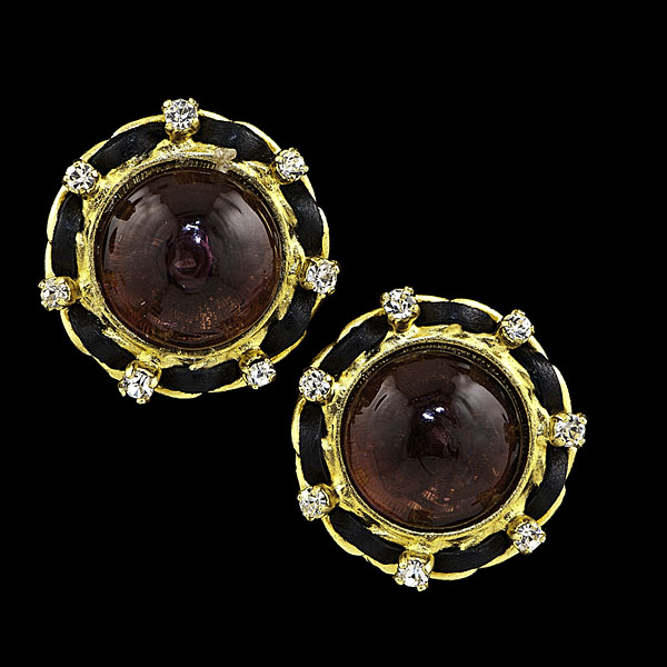Chanel Poured Glass Ear Clips Vintage 160348