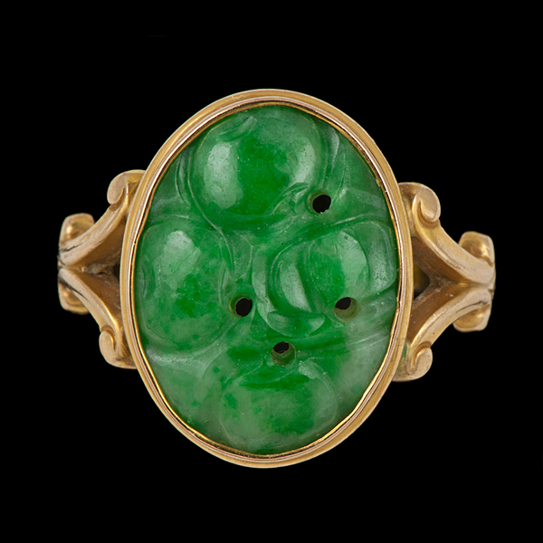 14k Carved Jadeite Ring 14k yellow 160373