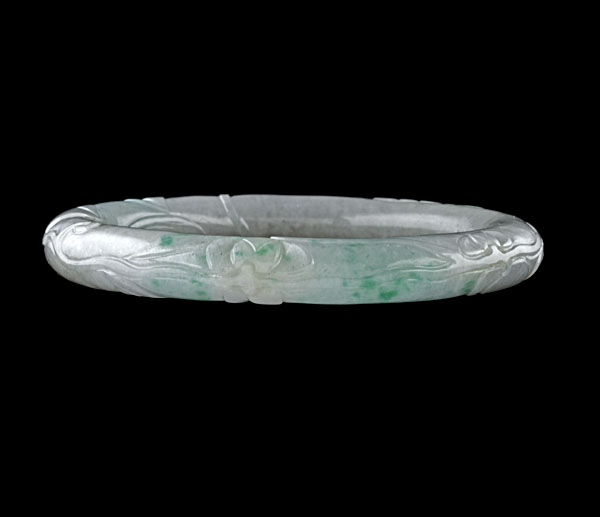 Green Jadeite Jade Carved Bangle 160375