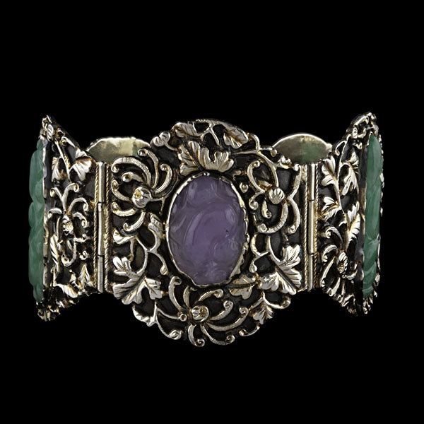 Silver Bangle with Green and Lavender 160377