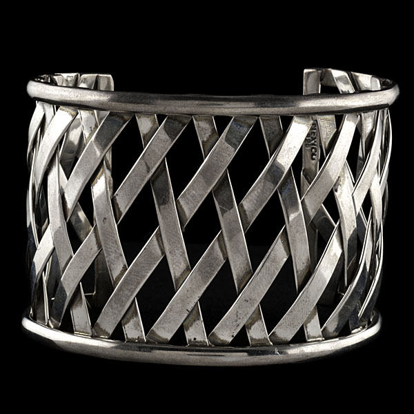 Mexican Silver Weave Basket Bangle Wide