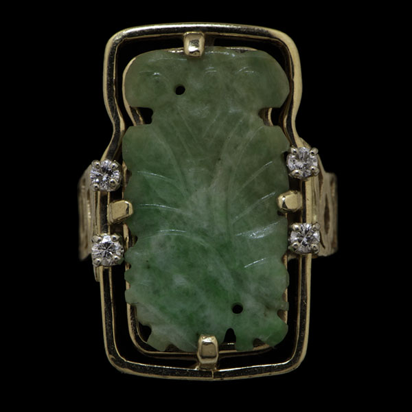 14k Nephrite Jade and Diamond Ring 160406