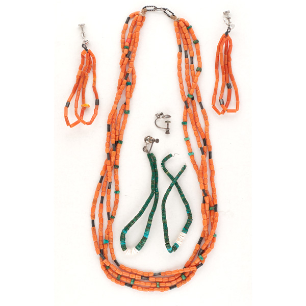 Pueblo Coral Necklace and Earrings 160676