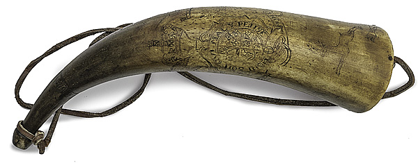 Engraved Powder Horn with British 16079d