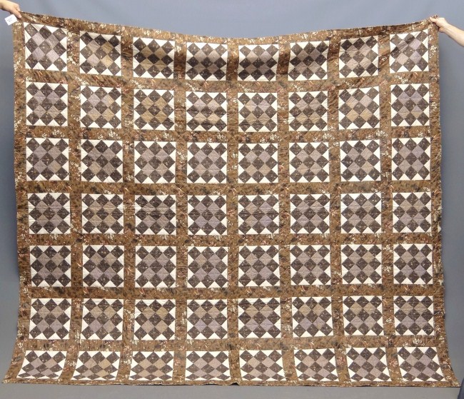 19th c Chintz 13 patch quilt  162fcc