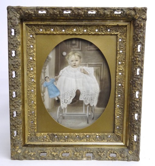 Victorian photo baby with doll in original