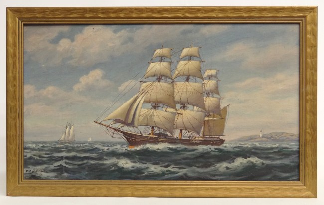 Painting oil on canvas ship signed 163016