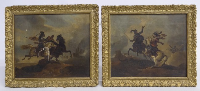 Pair 19th c. oil on canvas battle