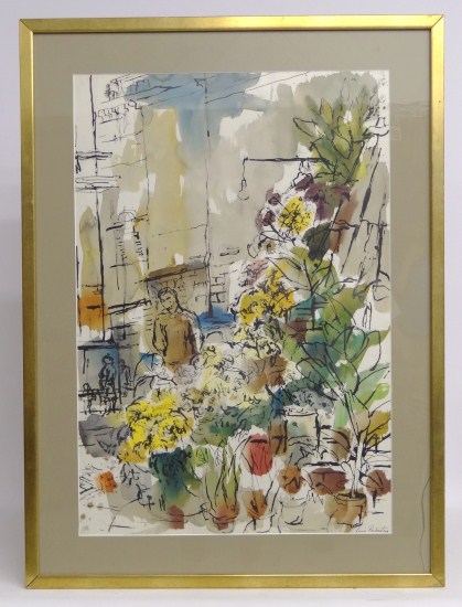 Watercolor flower market signed Louis