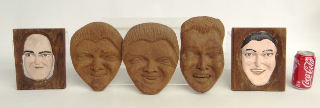 Lot five folk art carved faces  16309d