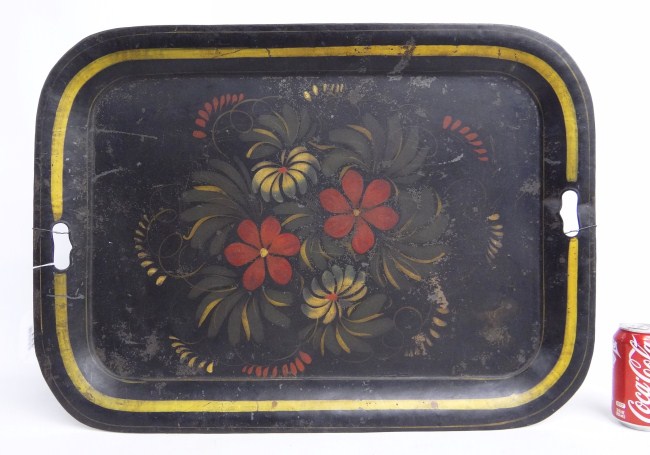 19th c. painted tole tray. 28''