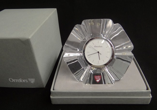Crystal Orrefors clock in orig. box.
