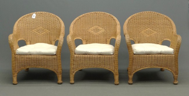 Lot three contemporary wicker chairs  1630ca