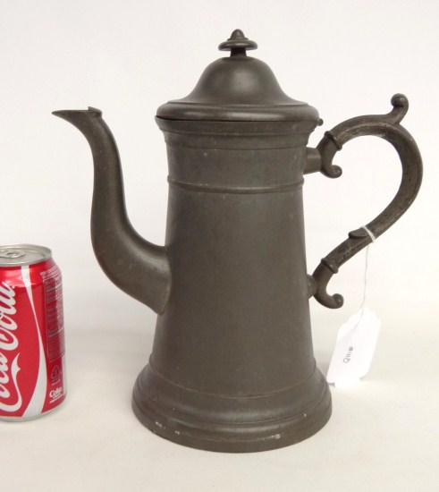 19th c. pewter coffee pot by T.S.