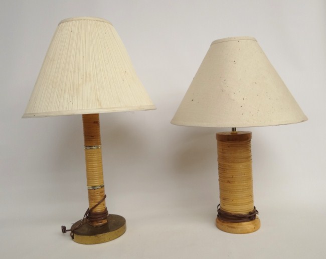 Pair rattan lamps. Some damage.