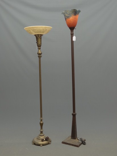 Lot two floor lamps with glass