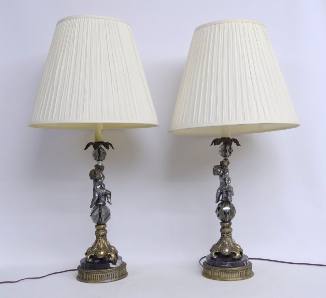 Pair vintage cherub lamps. 37 1/2''