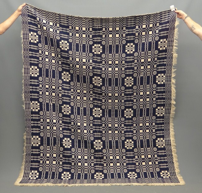 19th c. blue and white coverlet.