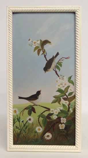 19th c oil on artist board birds  163191