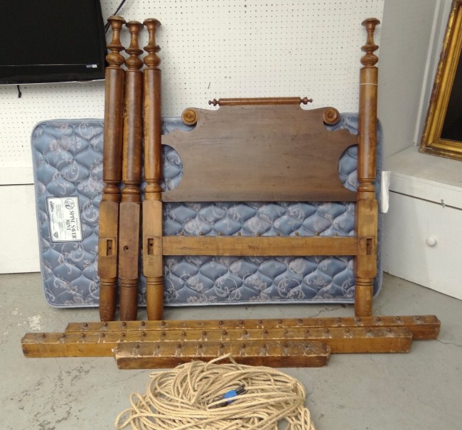 19th c. maple rope bed with custom