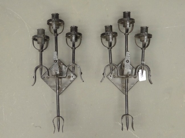 Pair cast iron wall sconces 26  1631be