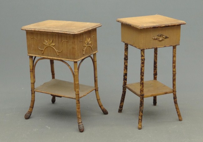 Lot two vintage rattan sewing tables.