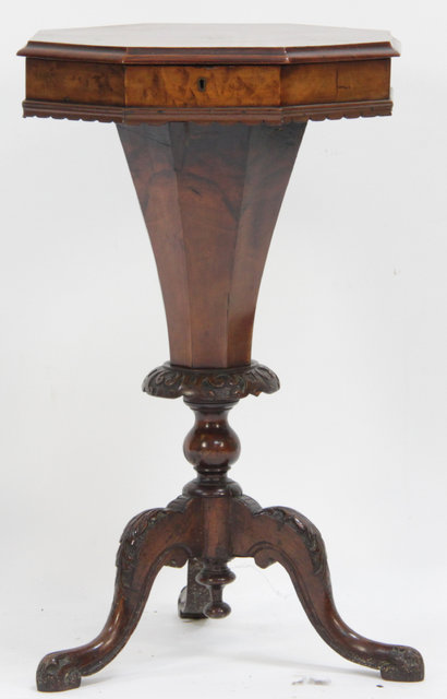 A Victorian octagonal walnut work