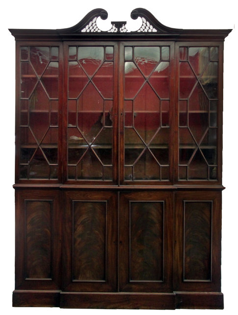 A mahogany breakfront bookcase