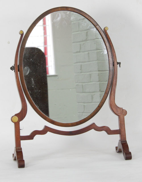 An oval swing frame toilet mirror on